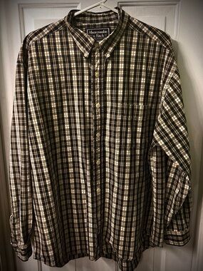 Vtg. Men’s sz L Abercrombie & Fitch plaid navy/tan/green Bttn down Long Sleeve